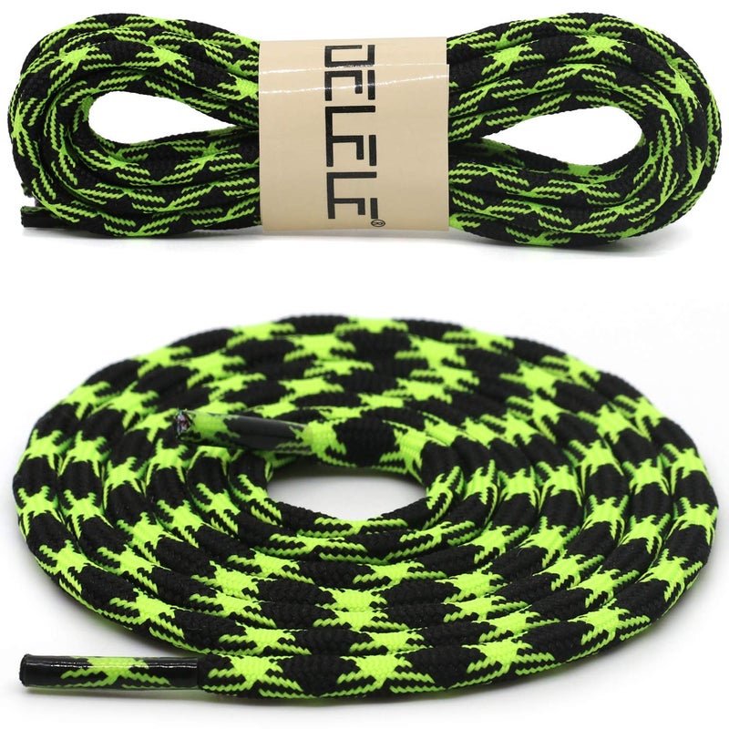 DELELE 2 Pair Round Wave Shape Non Slip Heavy Duty and Durable Outdoor Climbing Shoelaces Black&Fluorescent Green Hiking Shoe Laces Shoestrings-102 inch - Image 2